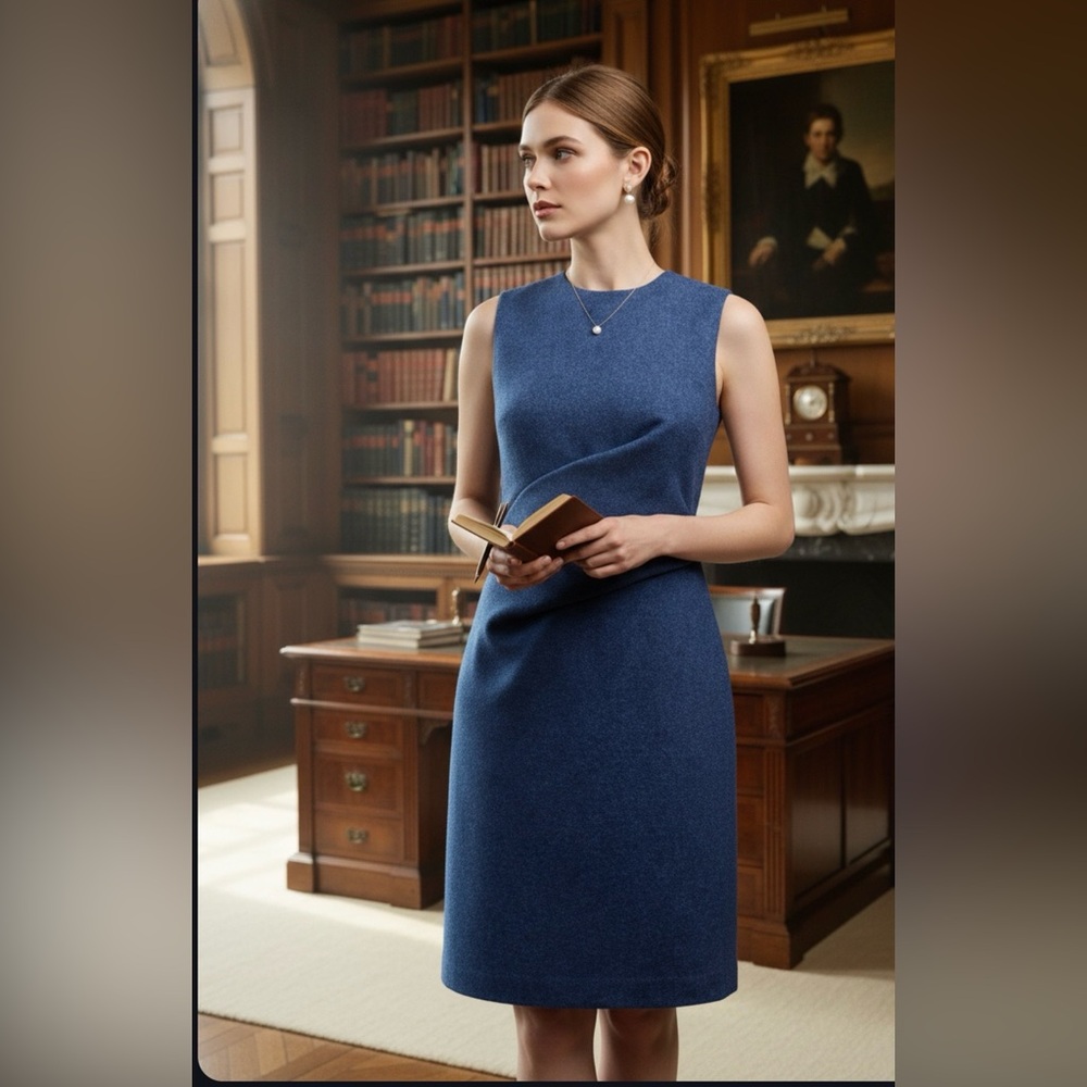 FRANCES VALENTINE Callista Wool-Blend Dress Blue NWT Large  Chic